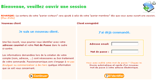 Ouvrir une nouvelle session sur passionceramique.com